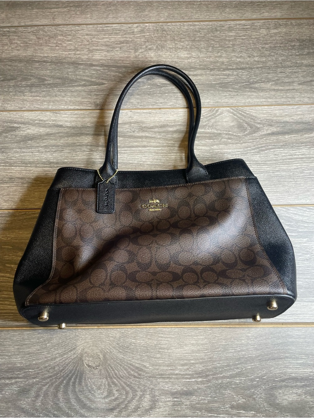 NWOT Coach F31475 Kelsey Satchel Signature Canvas Brown Black Shoulder Bag